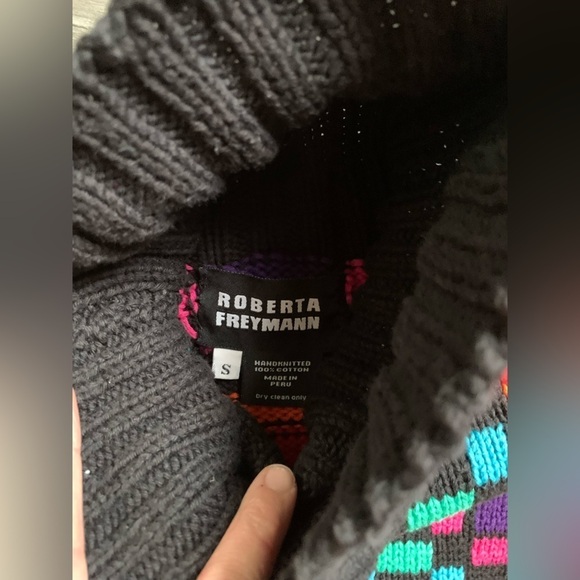 VTG ROBERTA FREYMANN Grandpa Sweater Turtleneck Funky Retro Multi Color S - Picture 5 of 8